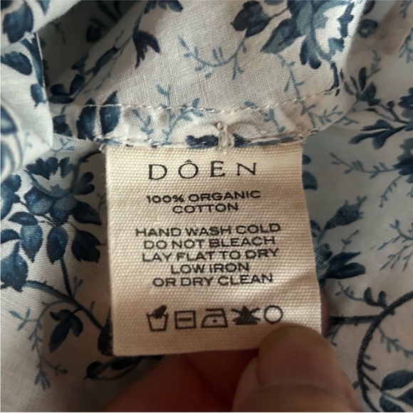 DOEN Songbird Toile Lazuli Top XS Blue White Floral Puff Sleeve Babydoll Eyelet - Picture 4 of 11